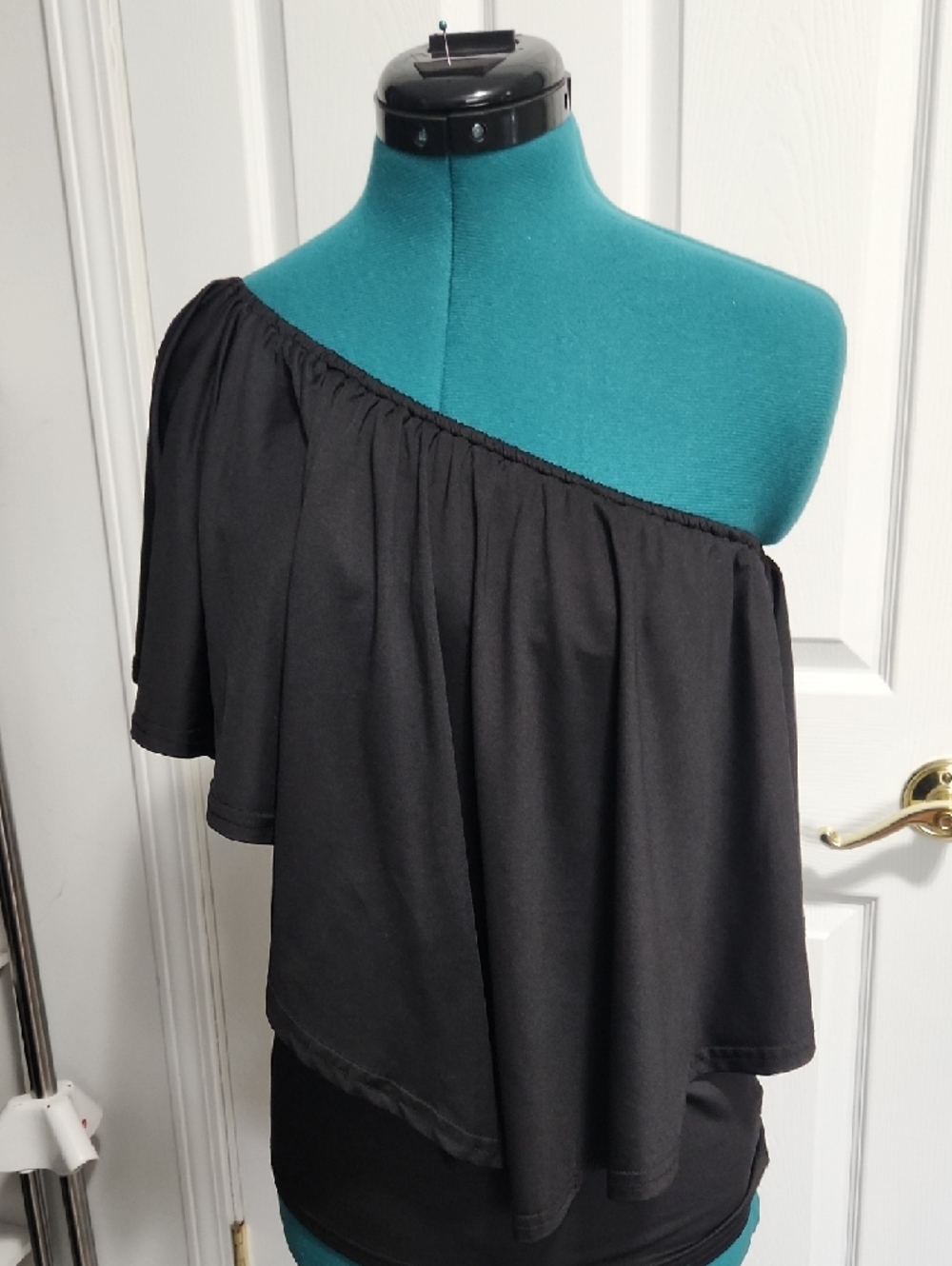 Black Off-Shoulder/Multi Style Ruffle Top - Picture 2 of 6